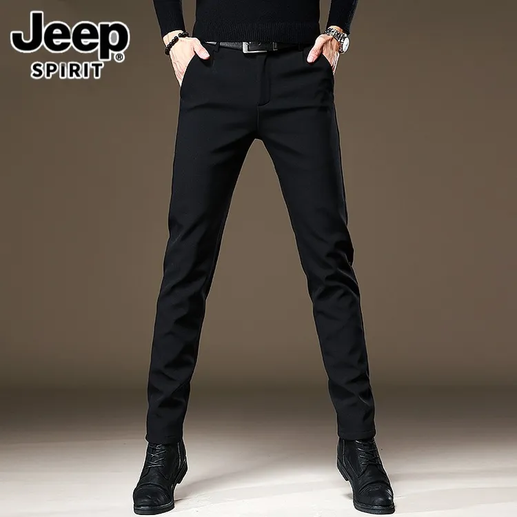 Jeep吉普高端韩版西裤男垂感商务秋冬季修身裤子弹力黑色休闲裤男
