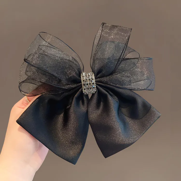 蝴蝶结发夹网纱头饰弹簧夹高级感夹子新款黑色后脑勺盘发夹子发饰