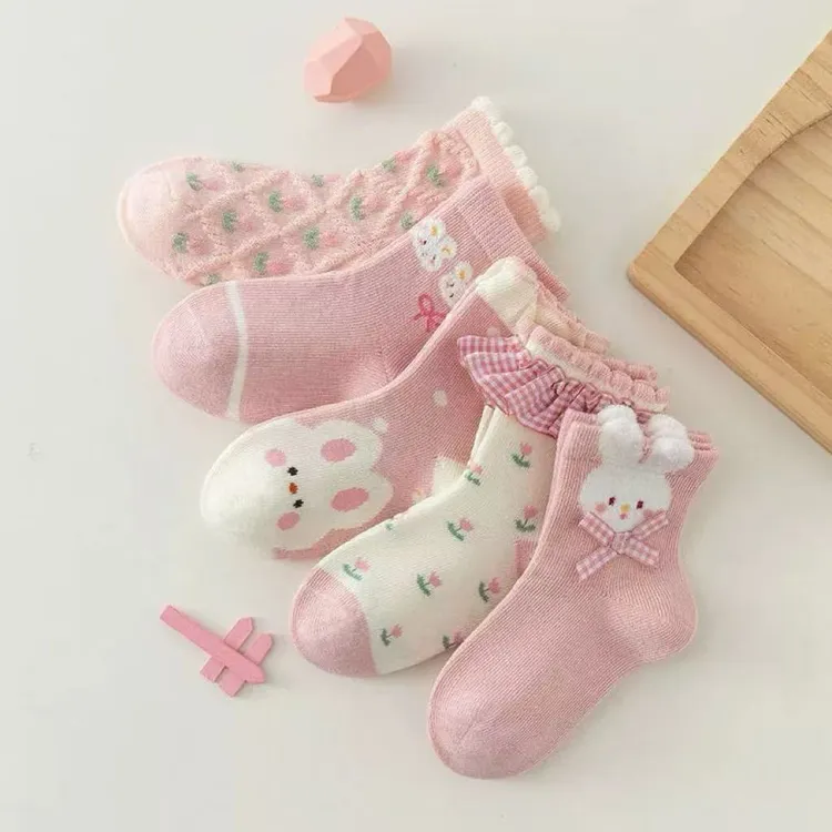 女童袜子花边公主袜秋冬季中筒袜棉女宝儿童春秋新款a类学生女孩