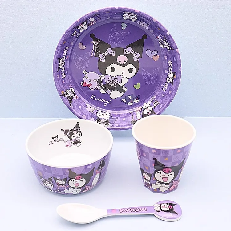 库洛米碗盘杯儿童餐具勺调羹饭碗密胺仿陶瓷碗学生食堂碗学生宿舍