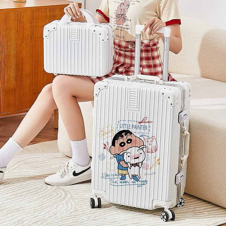 蜡笔男款涂鸦铝框密码拉杆箱结实耐旅箱容量29寸箱