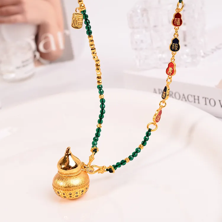 铜合金项链 新中式葫芦福禄项链女原创设计秋冬长款毛衣链配饰品