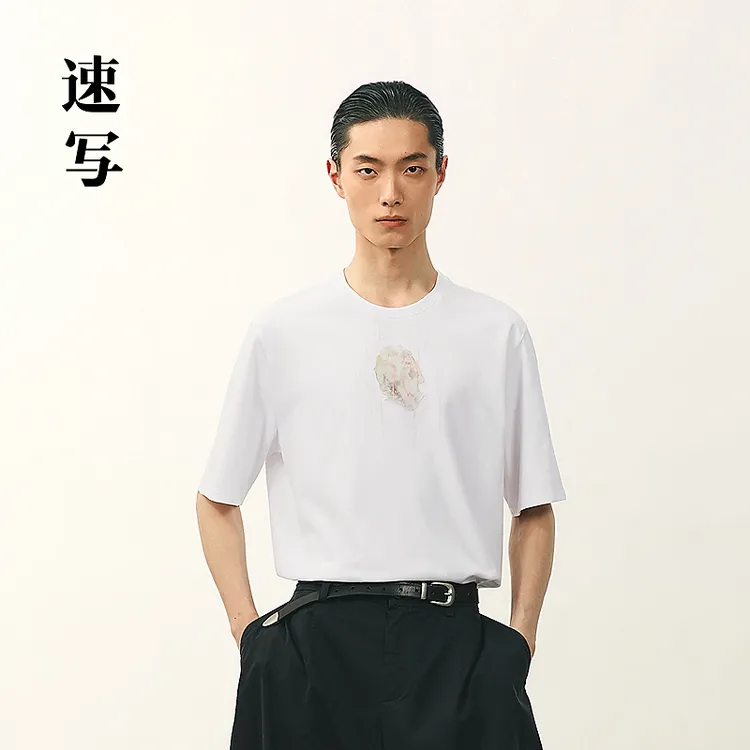 【商场同款/重工】速写男装26夏新品短袖T恤雨人图案手绘9Q4110930