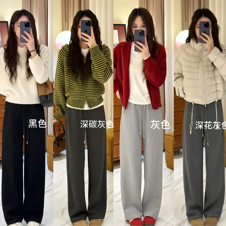 纯色防风阔腿裤女秋冬加绒加厚2025新款镰刀裤休闲弯刀运动卫裤