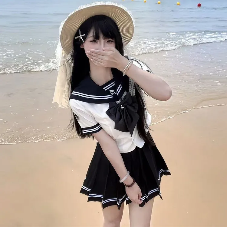 甜嗑正版原创【岚音】水手服日系学院风显瘦甜美短袖jk裙制服套装