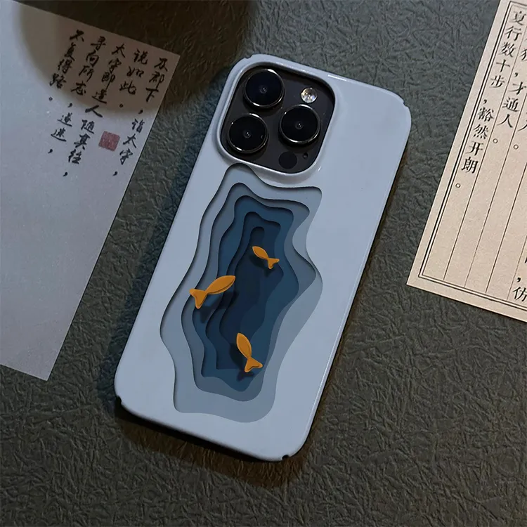 养鱼适用苹果15promax手机壳iPhone17/16硬创意卡通14pro菲林小众