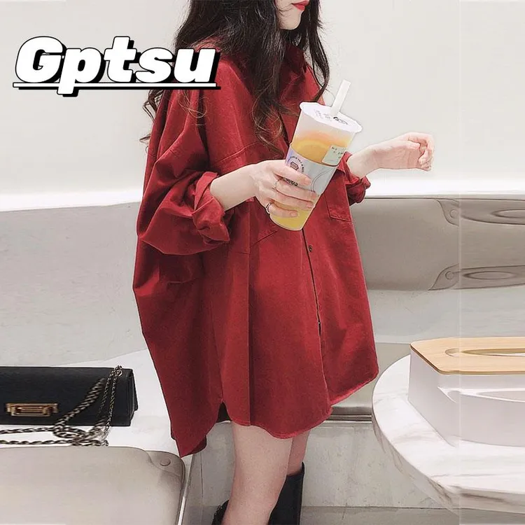 GPTSu遮肉复古宽松减龄T恤衫大码长袖休闲春秋季洋派上衣显瘦衬衫