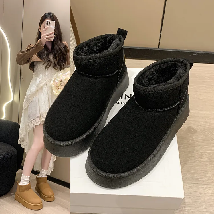 爆款厚底低帮雪地靴女2025年新款加绒保暖防滑秋冬季增高短筒靴女