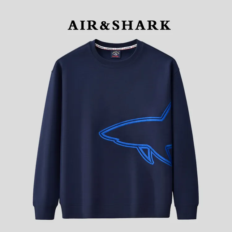 AIR SHARK/鲨鱼正品男士款长袖刺绣百搭潮流高级圆领套头宽松卫衣