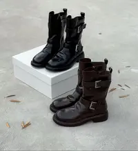 极简风秋季圆头短靴内增高中筒靴时尚女靴高帮988-20