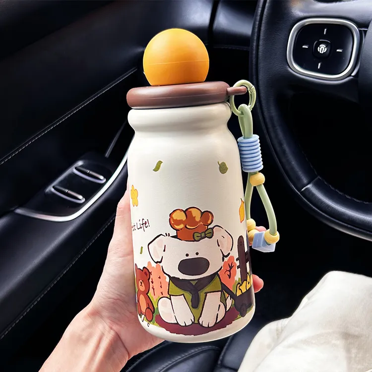 可爱小狗保温杯2025新款新款女生高颜值便携随行吸管水杯茶水分离