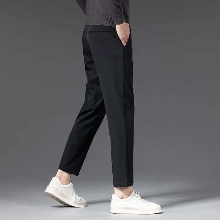 香港2025秋冬黑色高端休闲裤男士修身小脚弹力百搭商务西装长裤