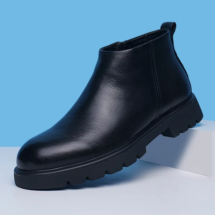 广州真皮羊毛皮一体加绒保暖男靴子切尔西靴真皮男鞋高帮皮鞋男款