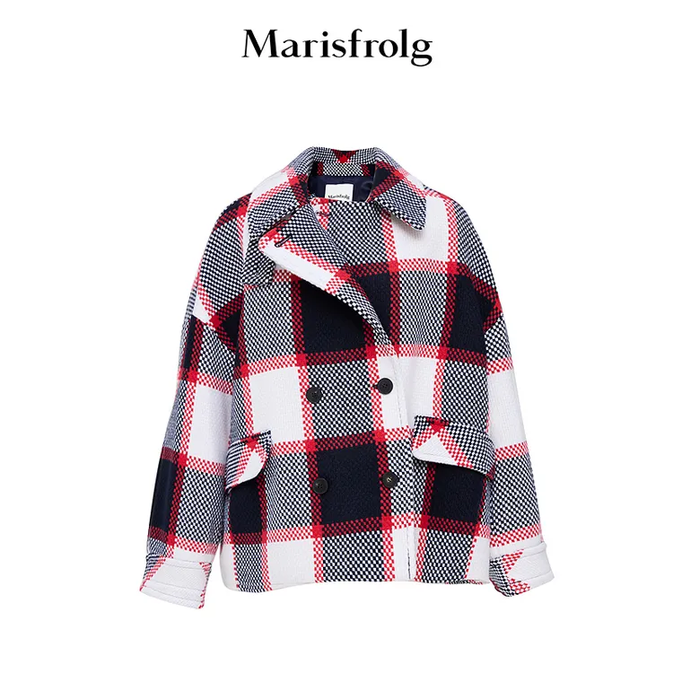 Marisfrolg玛丝菲尔冬季新款宽松经典格纹减龄气质外套AAGB40038