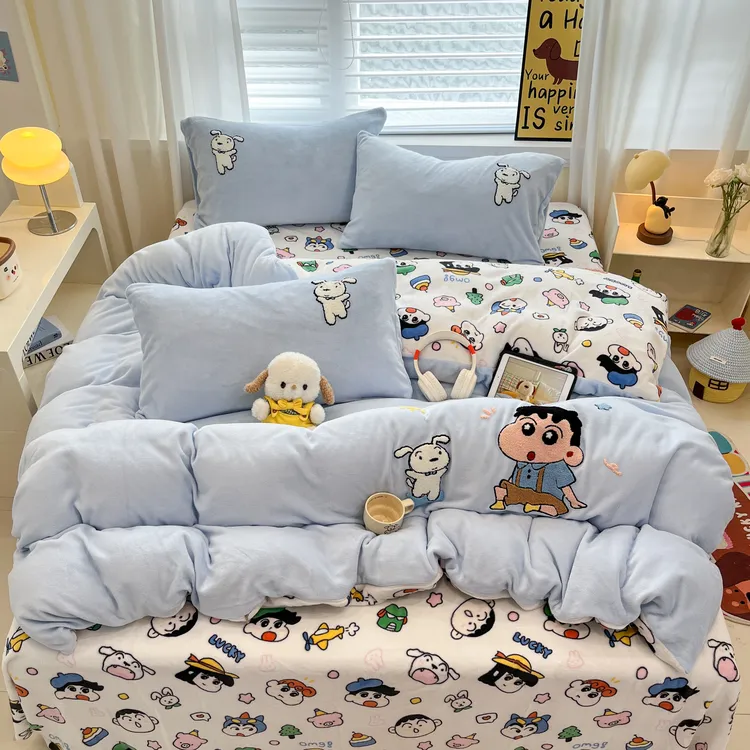 秋冬超柔加厚毛巾绣牛奶绒四件套床品床上用品双面牛奶绒学生宿舍