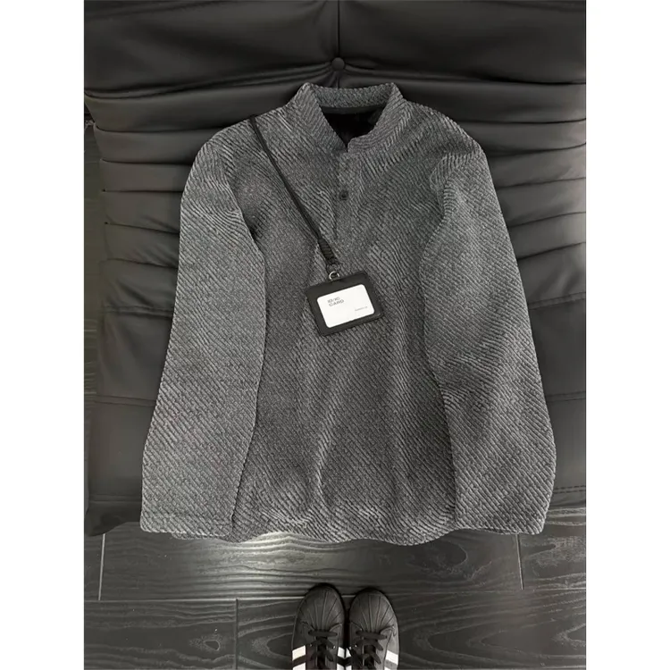 美式亨利领提花卫衣男冬季加绒加厚长袖T恤潮牌满天星内搭打底衫