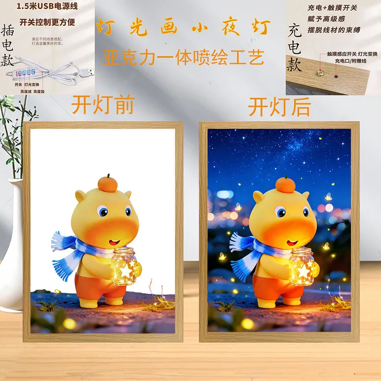 水豚噜噜灯光画小夜灯客厅卧室装饰画桌搭礼物摆件礼物
