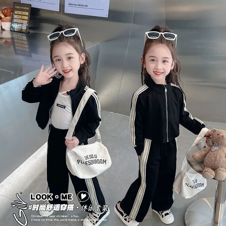 女童秋装运动套装2025新款中小童洋气女孩外套开衫长裤韩版两件套