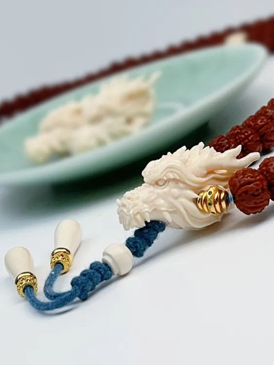 猛犸牙雕刻龙头三通文玩手串配饰佛头金刚星月一体三通小尺寸