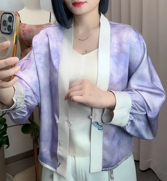 双面穿百搭新中式中国风V领短外套古风女装唐装对襟新款蝙蝠衫