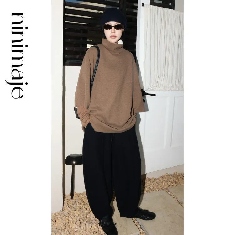 NanBeiBei  设计师款廓形量感宽松百搭高领绵羊毛卫衣T 6391