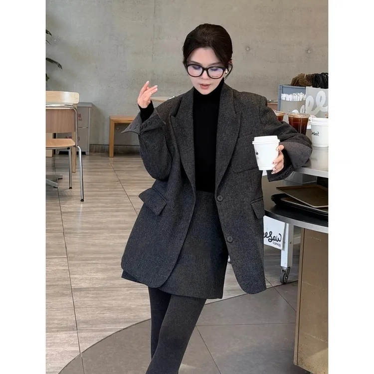 【欲望都市】冬季白鸭绒西装外套女内里羽绒加厚羊毛呢子外套百搭