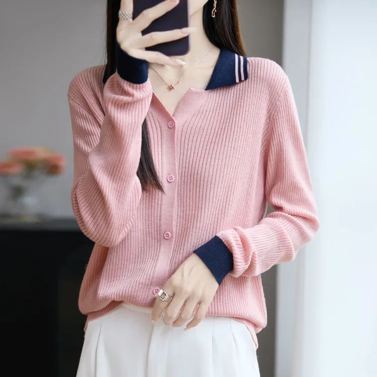 秋冬撞色洋气针织衫开衫外套女2025新款外搭洋气大码女装上衣