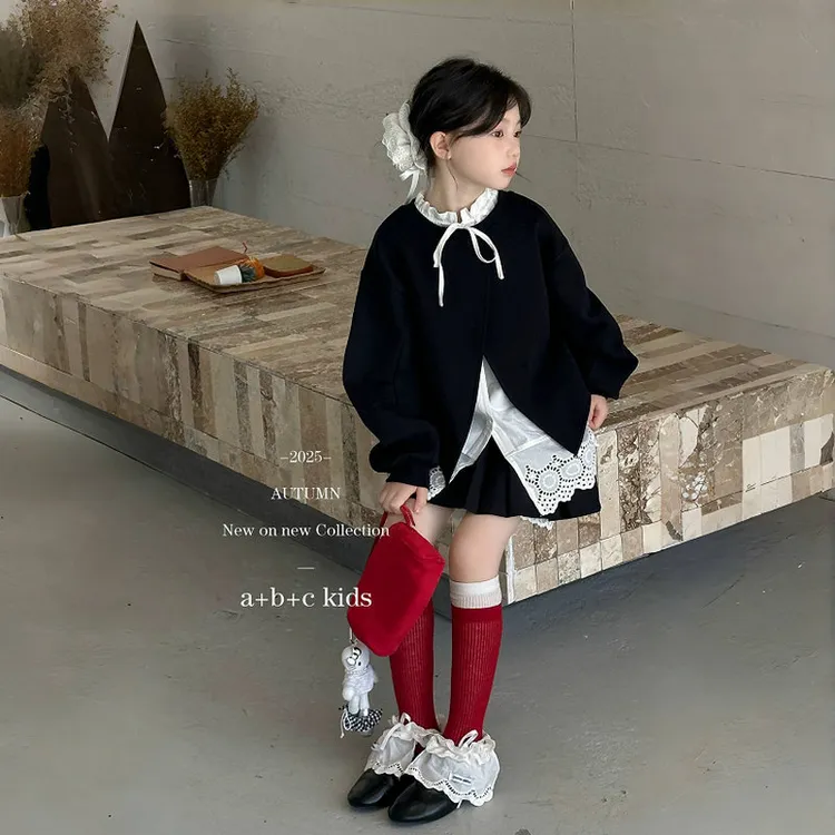 女童秋季套装裙子2025新款儿童学院风卫衣叠穿衬衫百褶裙三件套