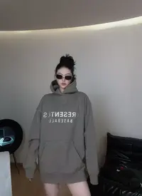 毛毛专属高街枪色拉丝银标带帽加绒卫衣