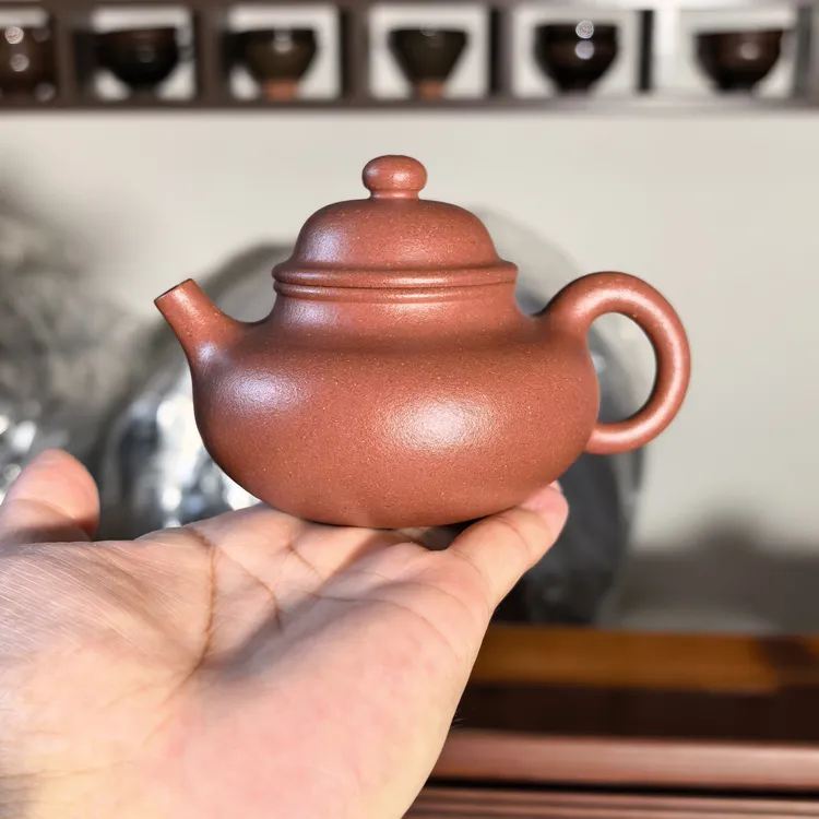 桃花泥容天壶，黄龙山原矿紫砂，全手工190cc