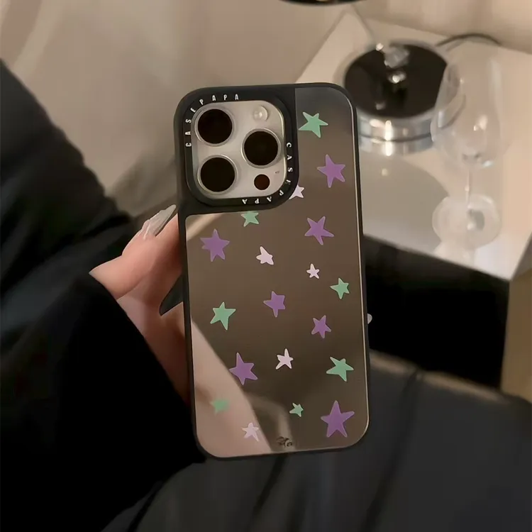 彩色星星适用于iPhone16promax苹果15pro黑边镜面ins手机壳14p13