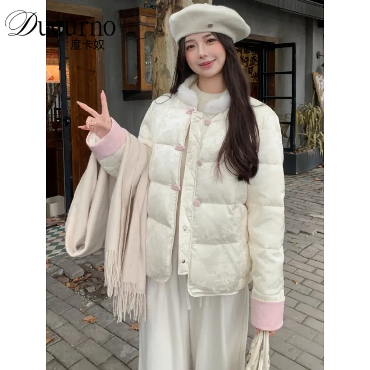 新款中国风提花女羽绒服2025冬季新民族风格高端90白鸭绒复古外套