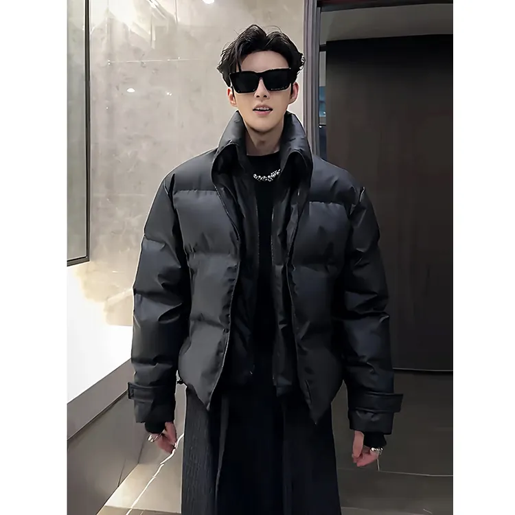 假两件棉衣男士秋冬贯穿拉链美式立领痞帅加厚保暖棉服外套面包服