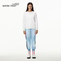 MARKFAST设计师品牌休闲百搭浅蓝色水洗牛仔裤M1BGW56230