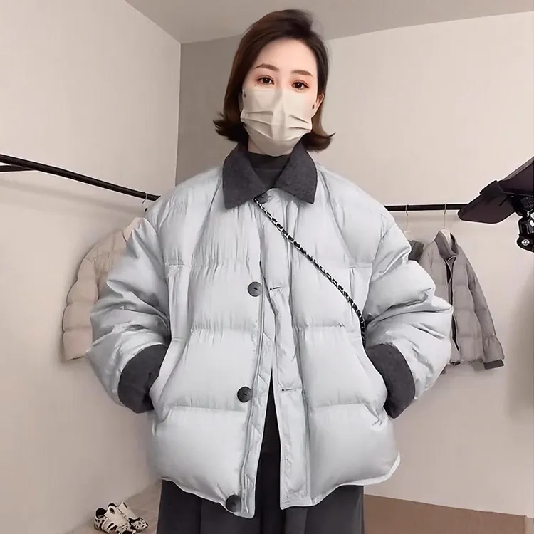 2025时尚百搭韩系撞色翻领服外套女冬季新款袄手塞保暖衣