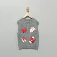 【且听风吟】0617116文艺圆领兔子刺绣百搭毛衣马甲  衣长53胸围110