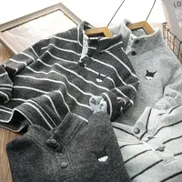 立领桑蚕丝加绒秋冬款加厚卫衣男童中大童条纹开领上衣MT25211