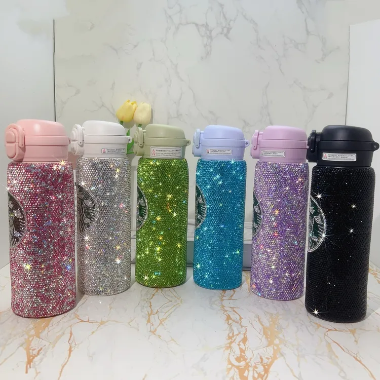 镶钻高颜值316不锈钢弹跳双饮保温水杯真空商务办公便携车载水杯