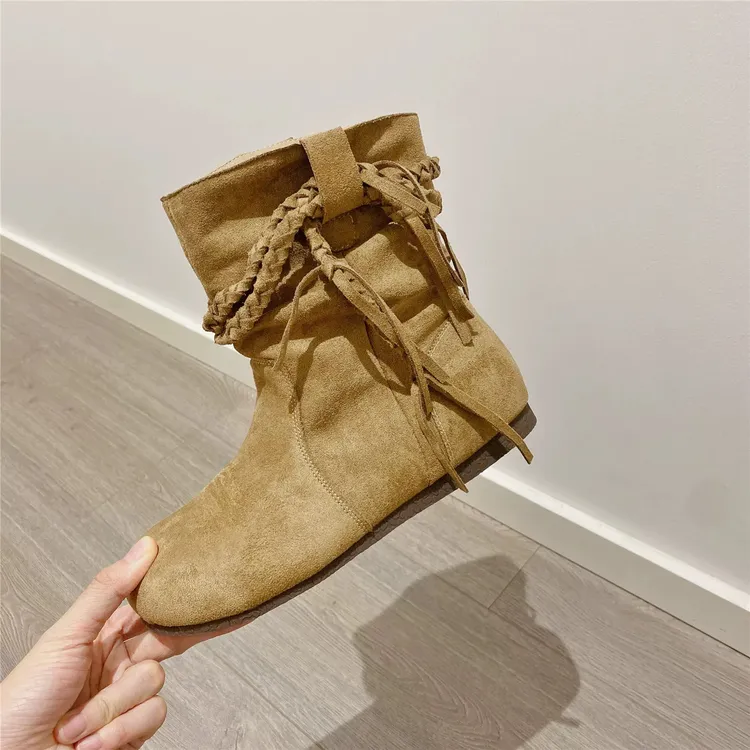 工装风秋季粗跟复古风女圆头短靴靴子秋冬休闲系带