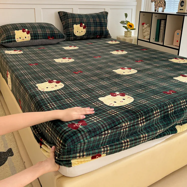 秋冬新款卡通牛奶绒床笠单件加厚加绒保暖防滑宿舍床罩床垫保护套