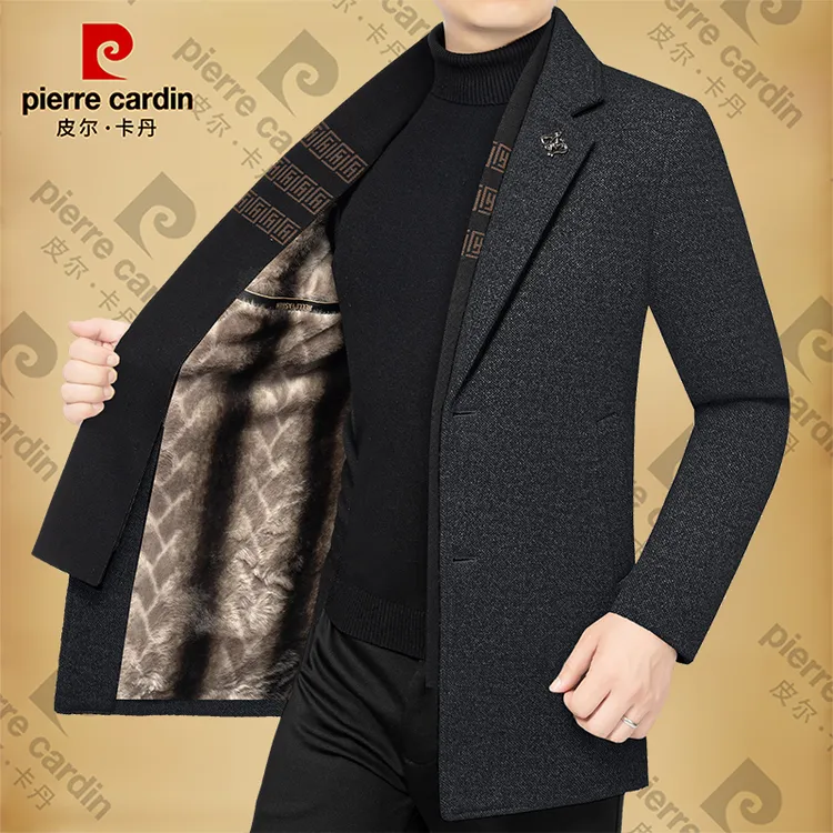 皮尔卡丹男士新款加绒加厚围巾领西服秋冬季保暖中长款西装男装潮