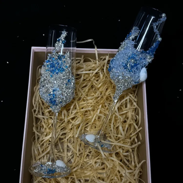 紫色流苏碎砖蝴蝶敬酒杯手工diy材料包婚礼高级感香槟杯高脚杯
