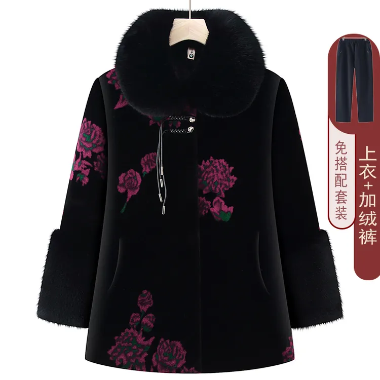 中老年妈妈装加绒加厚外套仿貂绒上衣厚款冬季奶奶装仿皮草上衣