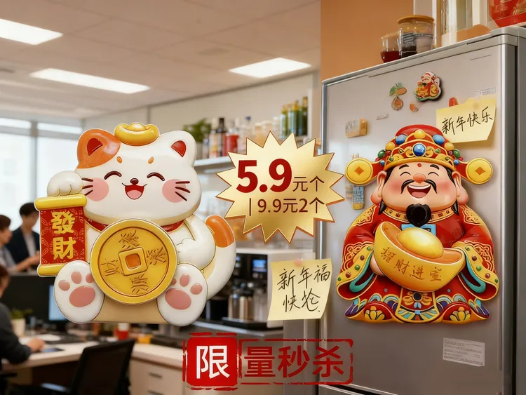 摇头财神磁吸摆件 摇摆财神爷招财纳福摆饰喜庆冰箱贴