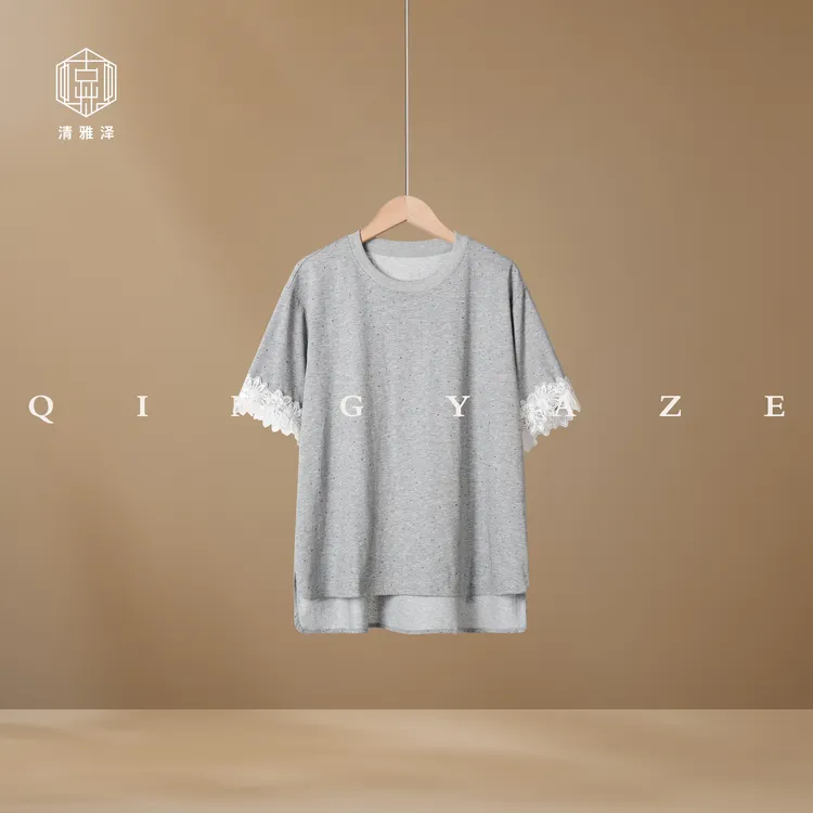 彩宝蕾丝袖！重工烫钻设计感短袖！GZ5612