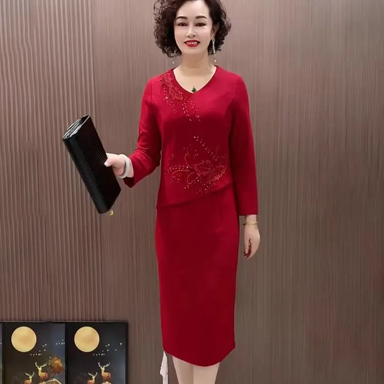 新款喜婆婆喜妈妈红装旗袍长袖红色秋冬显瘦气质网红