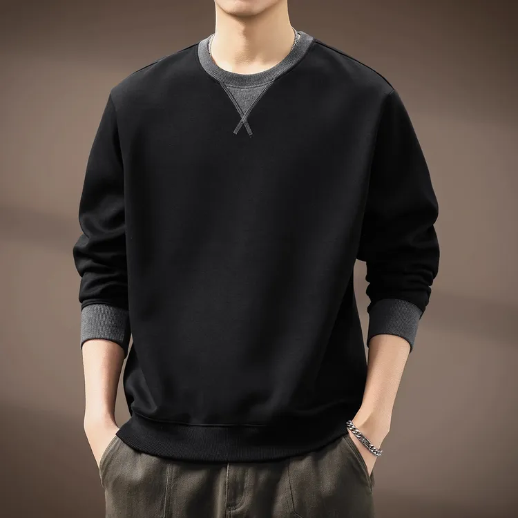 美式复古重磅撞色拼接卫衣男士秋冬新款宽松休闲圆领套头长袖上衣