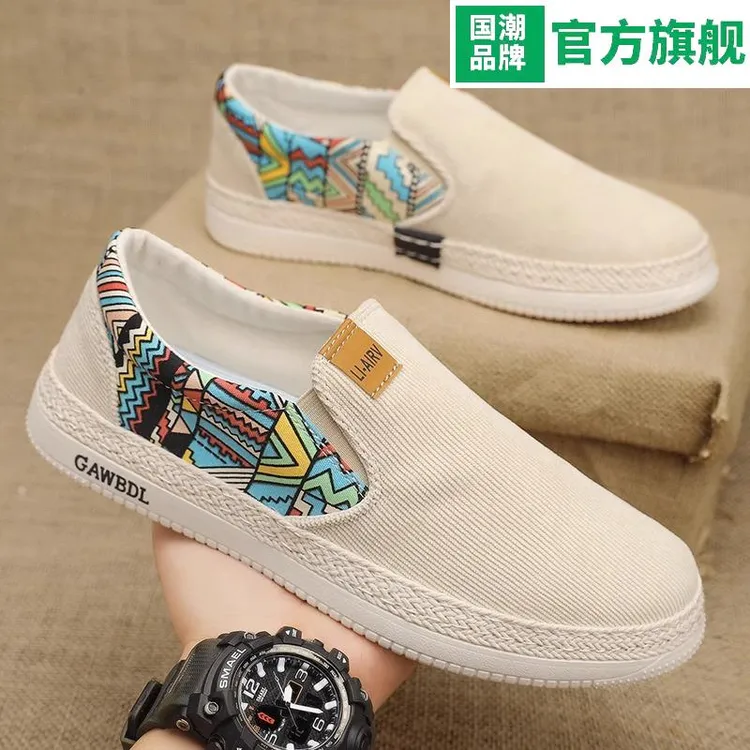 Ktfunny帆布男鞋夏季透气防臭运动休闲板鞋男士老北京一脚蹬软底