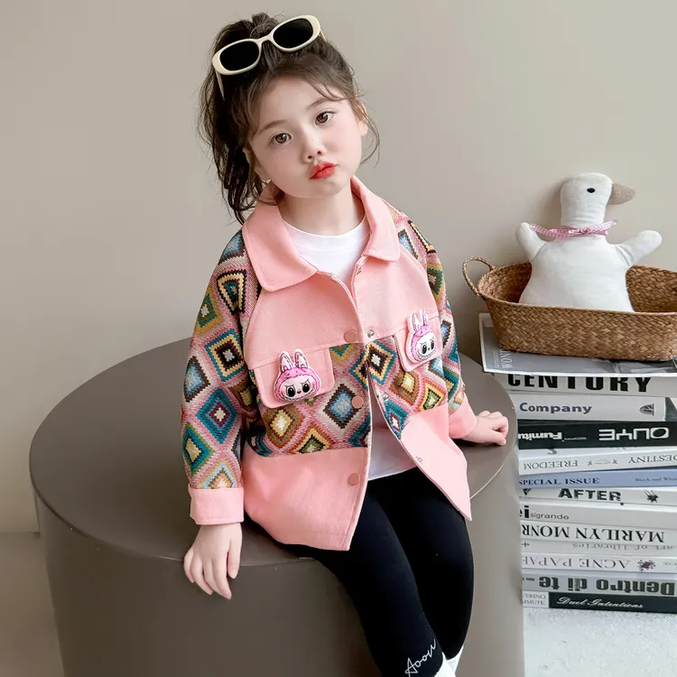 女童菱形外套2025新款儿童春秋装洋气潮款女宝宝秋季时髦夹克开衫