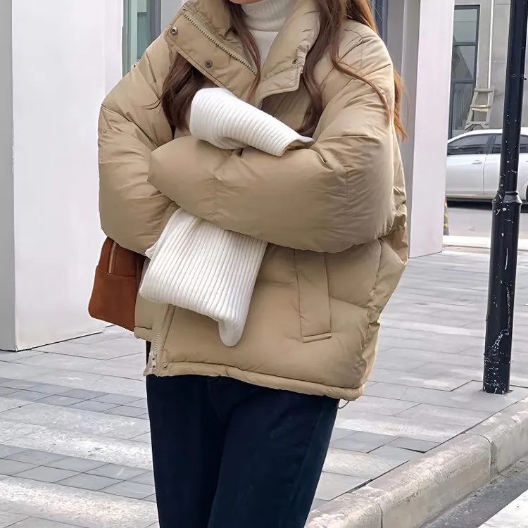 反季加厚宽松大码女立领羽绒服韩版短款白色女装冬季休闲保暖外套